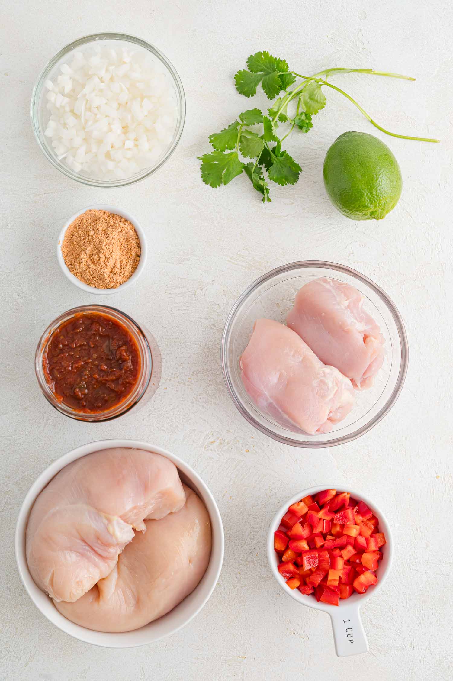 The ingredients for crockpot salsa chicken.