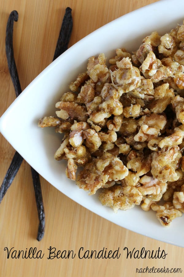 These Vanilla Bean Candied Walnuts are completely and totally irresistible. They're perfect on salads! Get the easy recipe on RachelCooks.com!