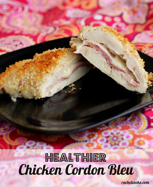 This healthier Chicken Cordon Bleu tastes just as great as the fried version -- maybe better! Get the healthy recipe on RachelCooks.com!