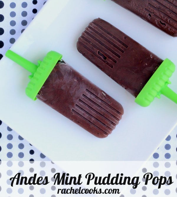 These Andes Mint Pudding Pops are jam-packed with Andes Mint goodness. The perfect summer treat. Get the SUPER EASY recipe on RachelCooks.com!