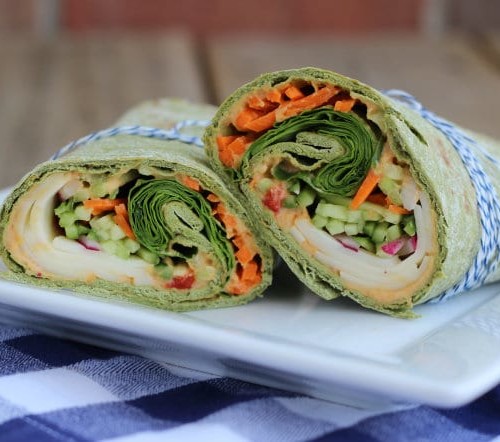 Vegetarian Wrap with Provolone and Roasted Red Pepper Hummus - get the easy lunch recipe on RachelCooks.com!