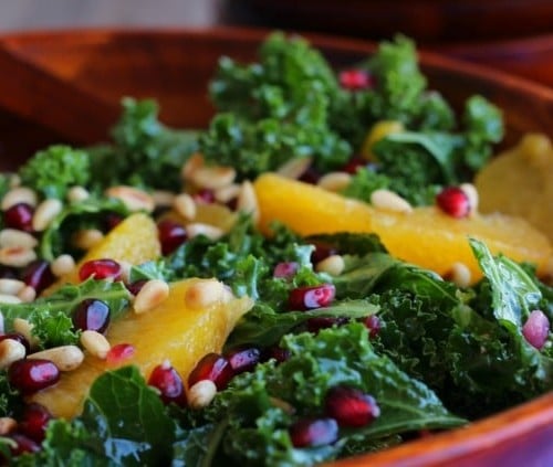 Kale Salad with Pomegranate, Oranges and Pine Nuts on RachelCooks.com