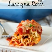 Image of a lasagna roll with a text overlay.