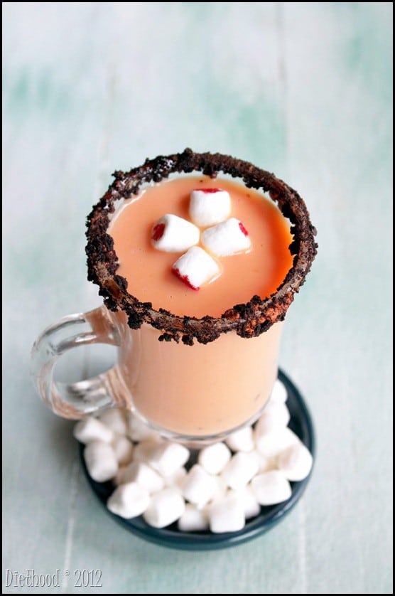 Spiked Pumpkin Pie White Hot Chocolate from Diethood.com