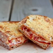 Pepperoni Pizza Grilled Cheese with a crispy parmesan cheese crust - so good you'll never go back to plain grilled cheese! Find the recipe on RachelCooks.com