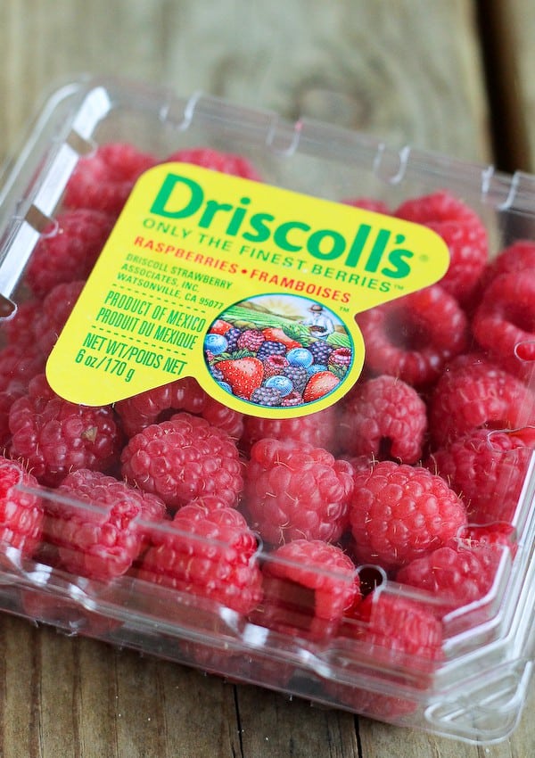 Closeup of package of Driscoll's Raspberries