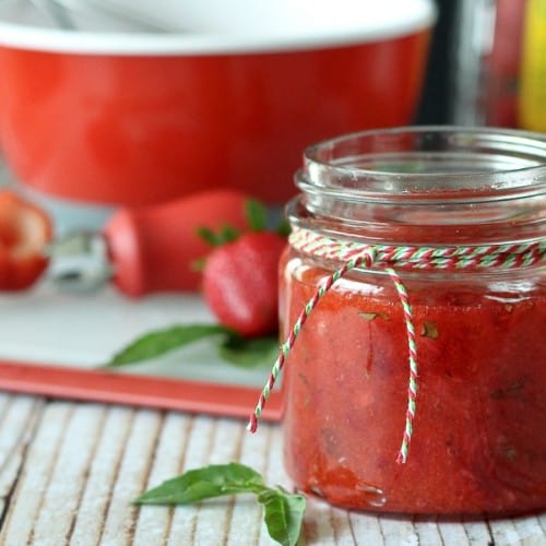 You'll love the basil in this strawberry basil freezer jam -- it is the perfect complement to your favorite slice of toast. Get the easy recipe on RachelCooks.com!