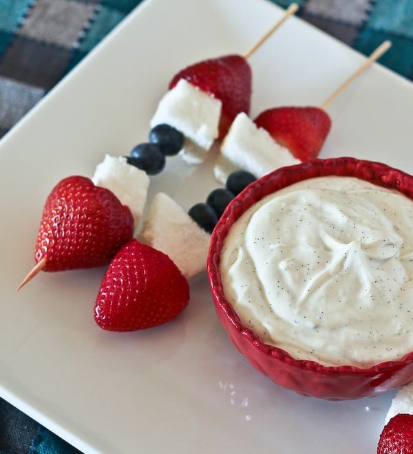 Vanilla Bean Yogurt Dip with Patriotic Fruit Skewers on RachelCooks.com