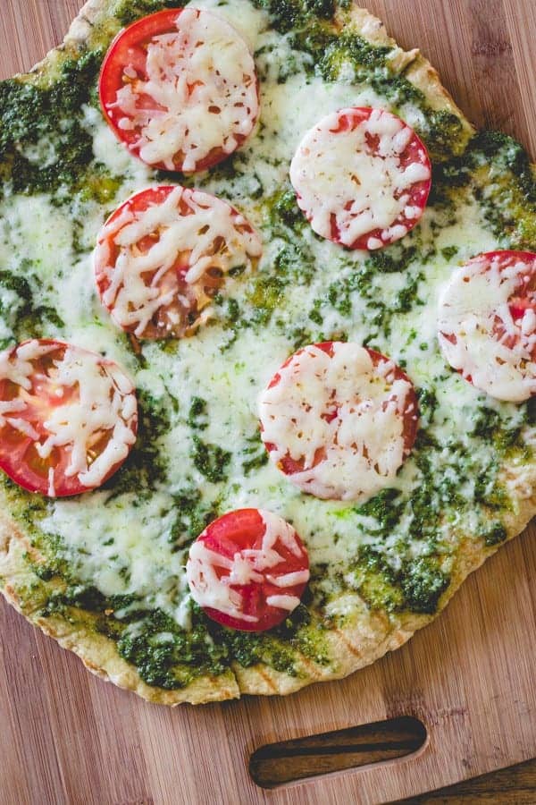 Grilled Pesto and Tomato Pizza - find the recipe on RachelCooks.com