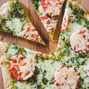 Grilled Pesto and Tomato Pizza - find the recipe on RachelCooks.com