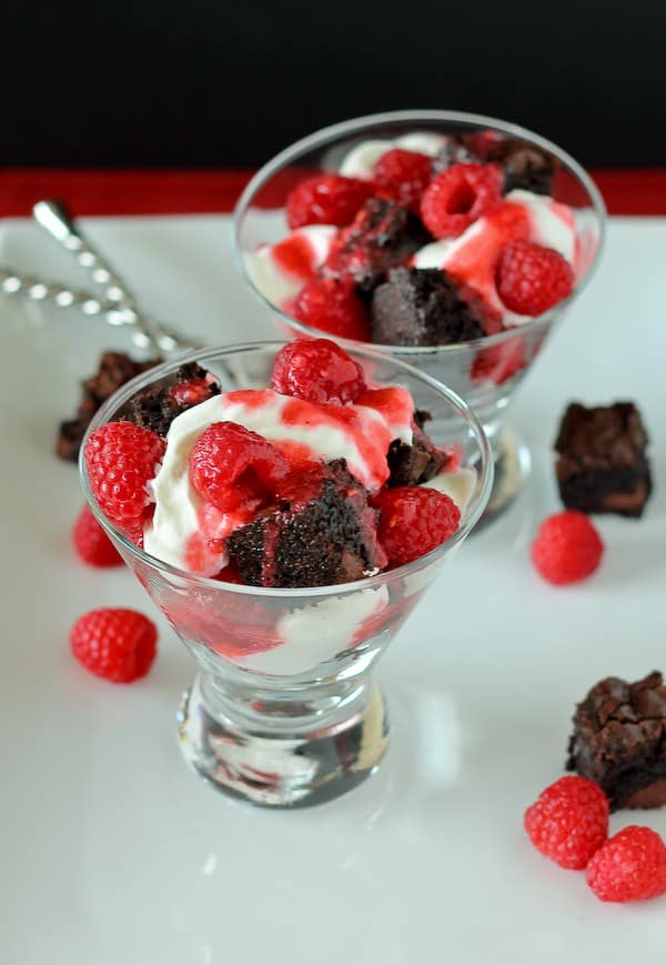 raspberry & brownie mini trifles