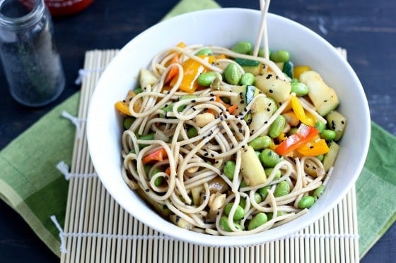 Zucchini, Bell Pepper and Edamame Stir-Fry on BakeYourDay.net