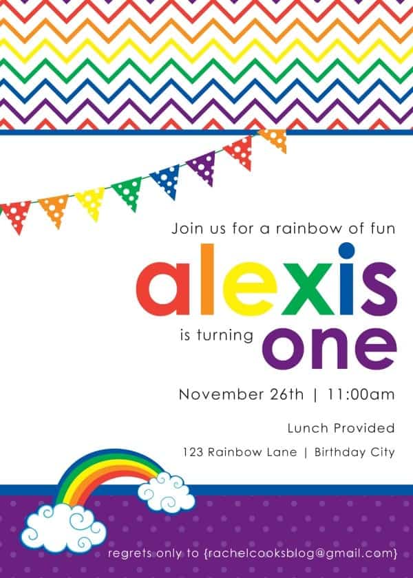 Rainbow Themed Birthday Party Invitation 