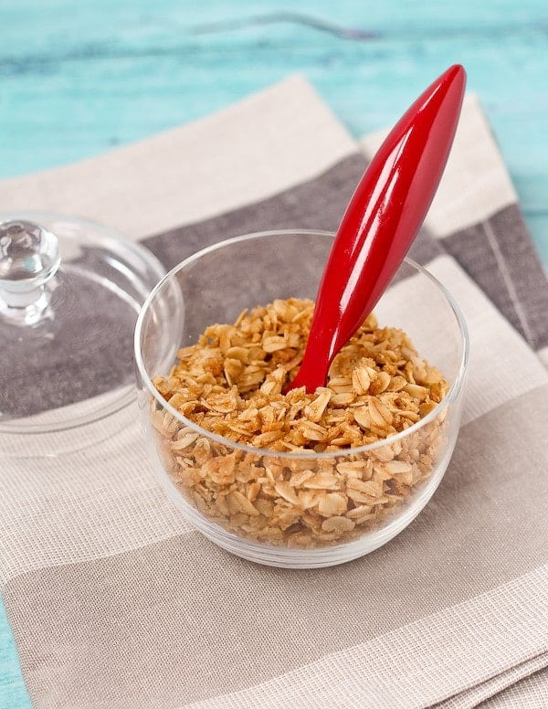 3 ingredient crunchy oat topping - perfect on ice cream and yogurt! Get the easy recipe on RachelCooks.com