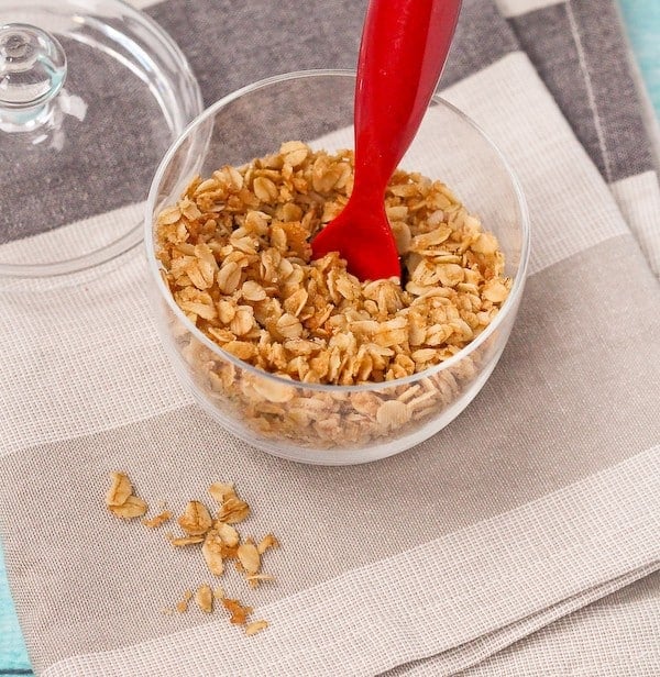 3 ingredient crunchy oat topping - perfect on ice cream and yogurt! Get the easy recipe on RachelCooks.com