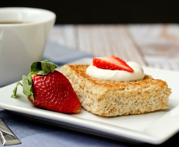 Pan Seared Oatmeal with Fresh Fruit and Yogurt - get the recipe on RachelCooks.com