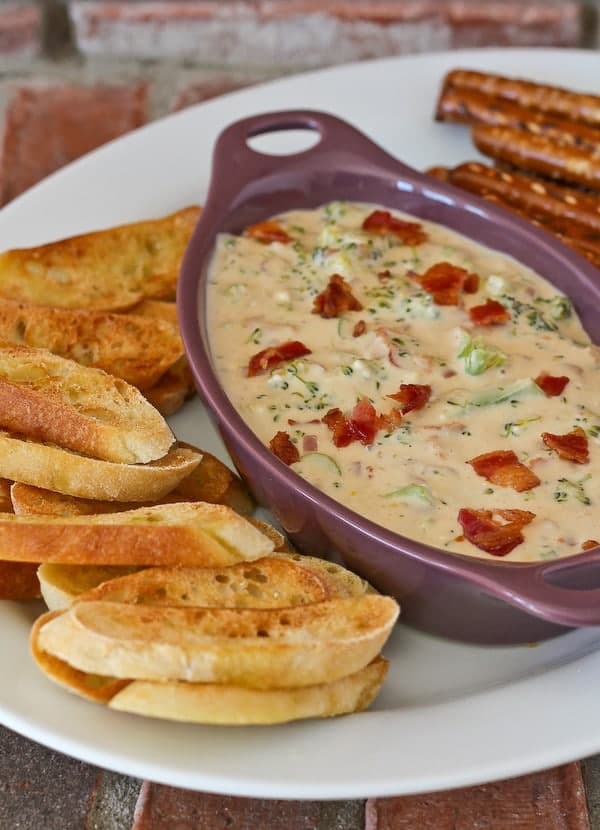 Broccoli and Bacon Beer Cheese Dip - get the party perfect recipe on RachelCooks.com!