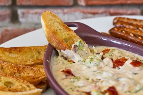 Broccoli and Bacon Beer Cheese Dip - get the party perfect recipe on RachelCooks.com!