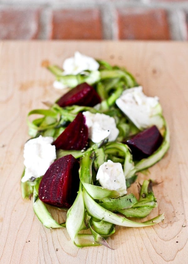 Asparagus Ribbon Salad with Beets and Burrata - get the easy recipe (perfect for entertaining!) on RachelCooks.com!