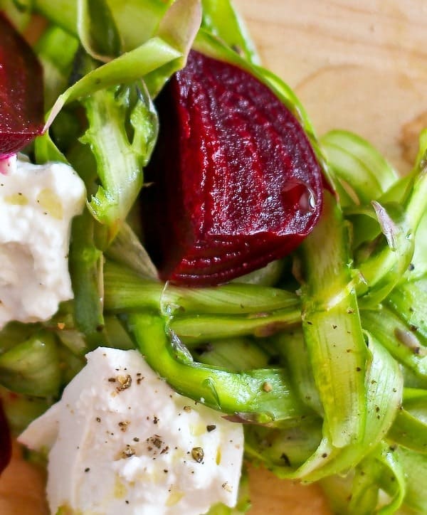 Asparagus Ribbon Salad with Beets and Burrata - get the easy recipe (perfect for entertaining!) on RachelCooks.com!