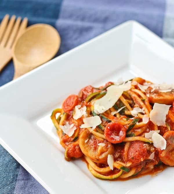 Pizza Zucchini Noodles are a pizza-themed meal you can feel great about eating! You'll want to put this one into your weekly rotation. - Ready in under 30 minutes! Get the easy recipe on RachelCooks.com!