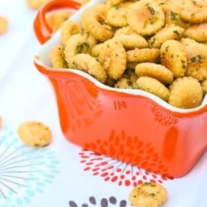 Crackers in orange dish.