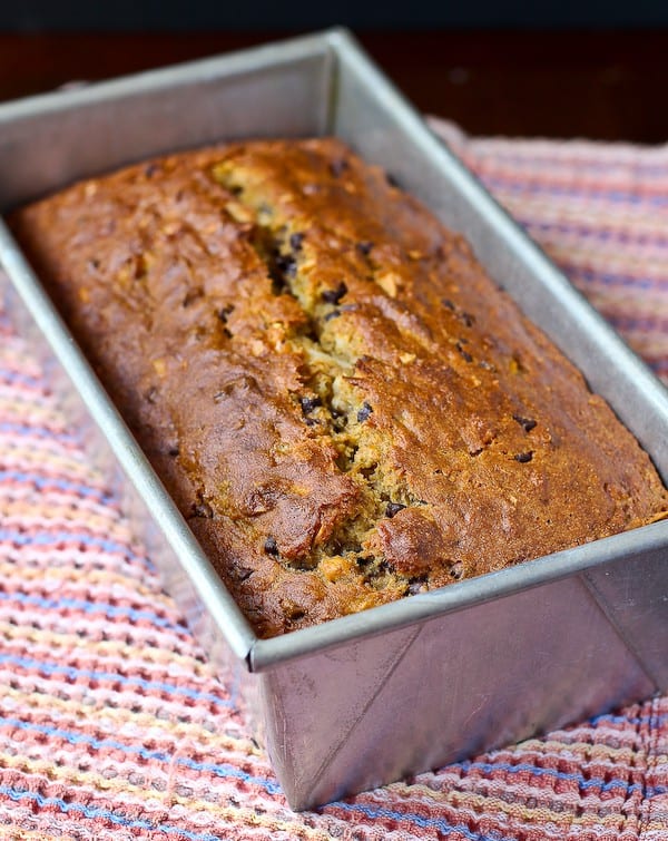 Image of whole wheat banana bread in a loaf pan