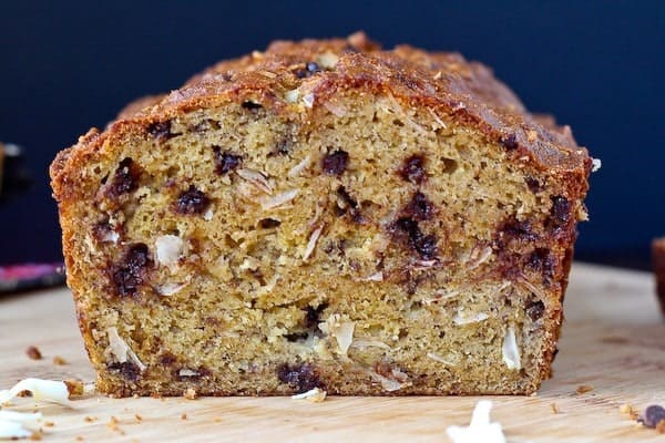 Healthy Whole Wheat Banana Bread with Chocolate and Coconut - get the easy and delicious recipe on RachelCooks.com!