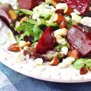 Salad with Beets, Feta and Roasted Almonds - aka your lunch. Get the easy recipe on RachelCooks.com!