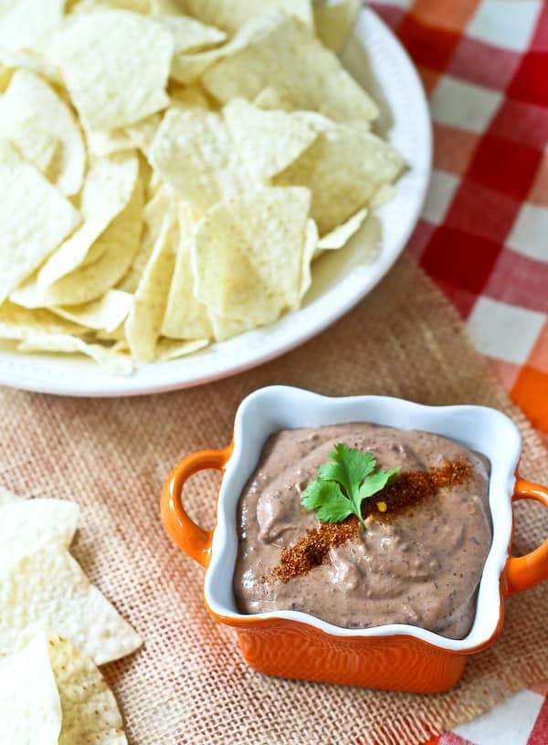 Bean dip and chips.