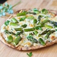 Pita Flatbreads with Asparagus and Creamy Cottage Cheese Sauce - Get the easy and delicious summertime recipe on RachelCooks.com!