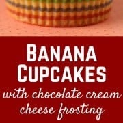 These banana cupcakes with chocolate cream cheese frosting are the perfect combination of banana and chocolate. The sweet filling inside makes them extra special. Get the fun and easy recipe on RachelCooks.com!