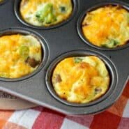 egg white muffins in pan close up with broccoli