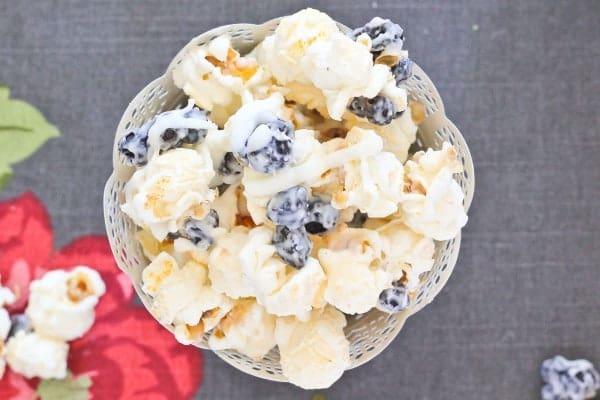 Overhead closeup of popcorn.