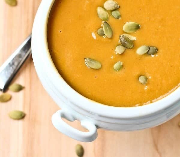 This Copycat Panera Bread Squash Soup tastes just like the original, but I made it a bit healthier! Get the easy fall soup recipe on RachelCooks.com!