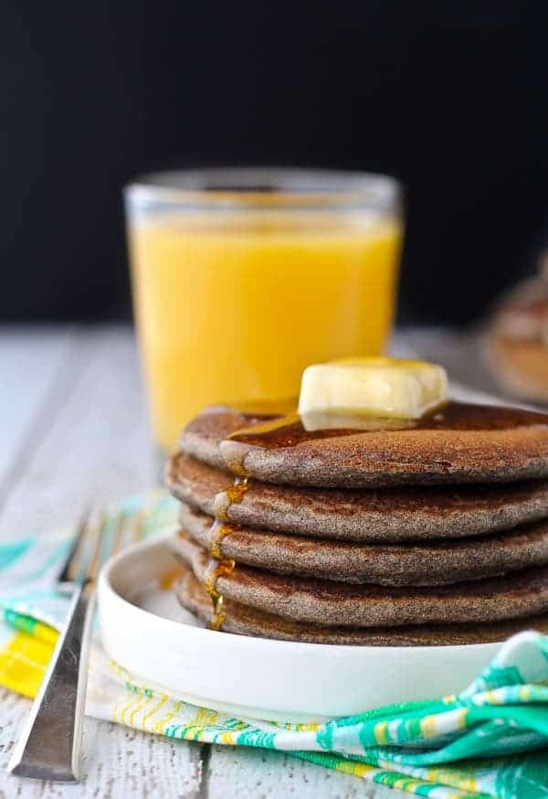 These buckwheat pancakes are made with buckwheat flour, resulting in a beautiful nutty flavor. They're filling, healthy, and a great way to start the day. Get the easy breakfast recipe on RachelCooks.com!