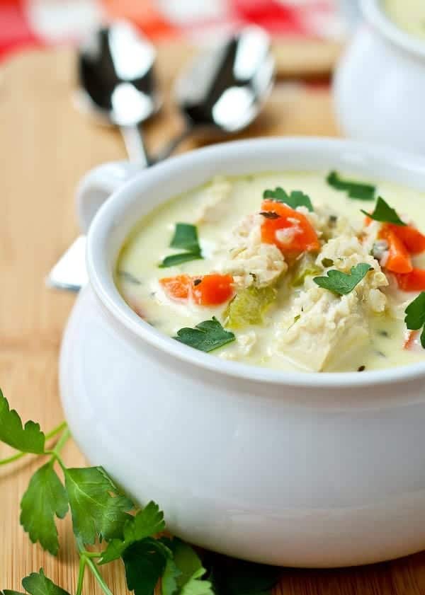 Closeup of soup in bowl.