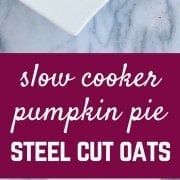 These slow cooker pumpkin pie steel cut oats are perfect for fall (or any time of year) and couldn't be easier to make. Who wouldn't want to wake up to a hot breakfast? Get the easy recipe on RachelCooks.com!