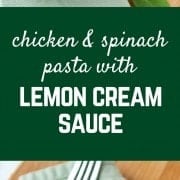 This chicken and spinach pasta with lemon cream sauce is perfect for quick and elegant entertaining, or an easy weeknight meal. Get the recipe on RachelCooks.com!