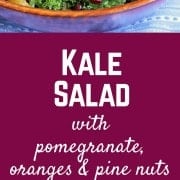 This Kale Salad with pomegranate is full of bright flavors and not only tastes great but is also so good for you. It is easy to make and keeps well in the fridge. Get the easy and healthy recipe on RachelCooks.com.
