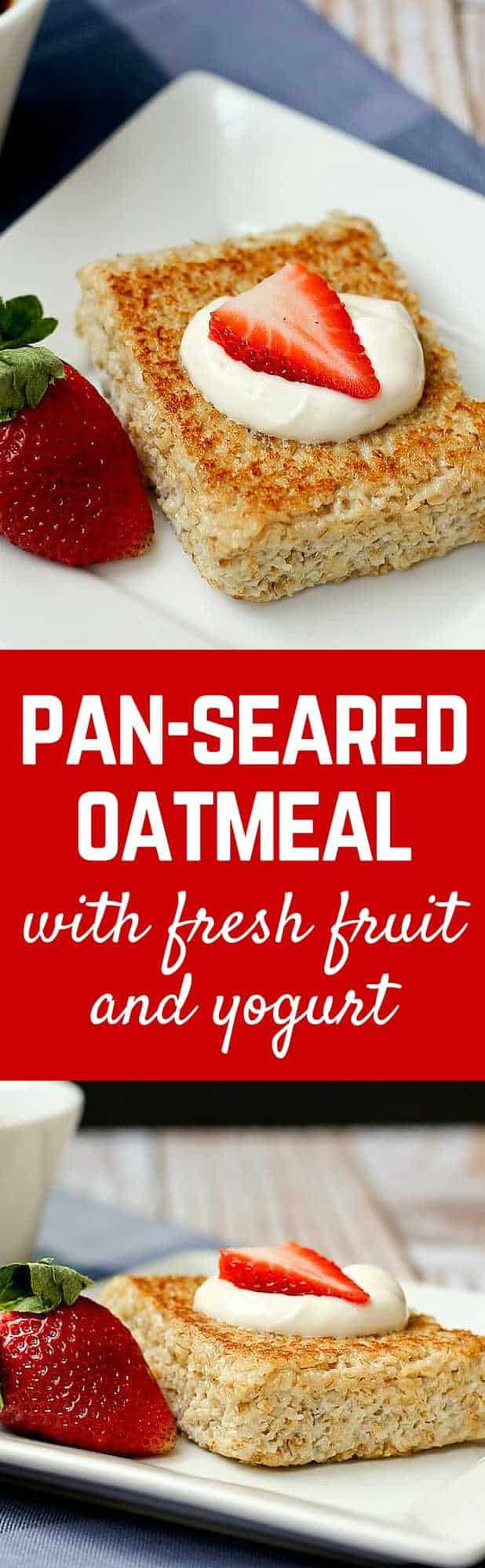 Take your oatmeal outside the bowl and try this unique pan-seared oatmeal with fresh fruit and yogurt. You'll love the crispy buttery crust on the outside. Get the great healthy breakfast recipe on RachelCooks.com