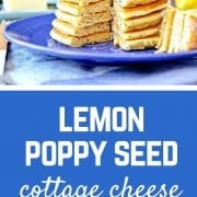 Lemon Poppy Seed Pancakes with a secret ingredient for added protein! Get the easy recipe on RachelCooks.com!