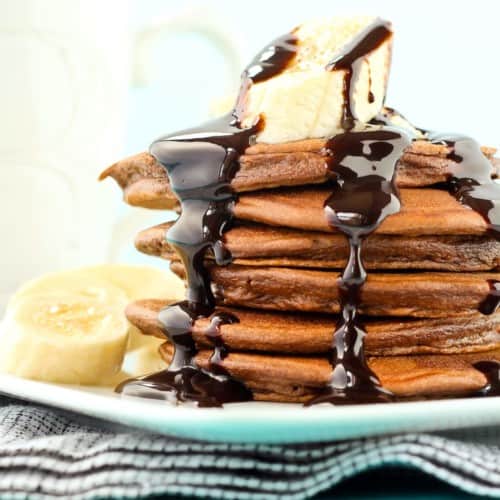 Start your day off with chocolate! These chocolate protein pancakes have multiple sources of great protein that will keep you full all morning long. Get the recipe on RachelCooks.com!
