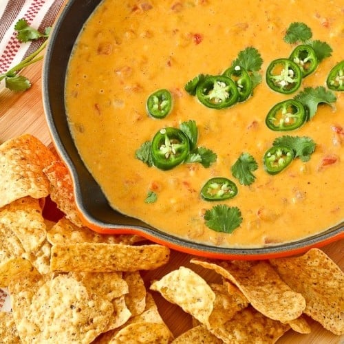 This healthy queso dip is about as healthy as you'll get when it comes to a decadent, cheesy dip. You'll love the subtle sweetness and vibrant color that the butternut squash adds. This one is a must-try! Get the appetizer recipe on RachelCooks.com!