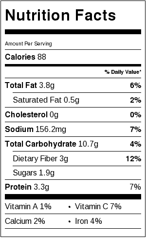 Hummus without tahini - nutrition label