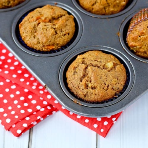 There aren't many better ways to start your day than with one of these morning glory muffins. Filling, flavorful, and oh so satisfying thanks to carrots, pineapple, coconut and raisins. Get the recipe on RachelCooks.com!