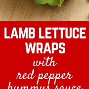 Lamb lettuce wraps with a red pepper hummus sauce - a healthy, filling, and flavor-packed meal! Get the easy and healthy meal on RachelCooks.com!