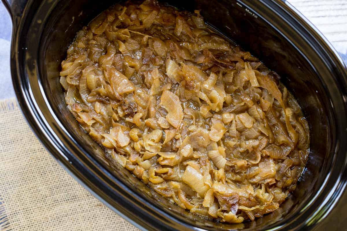 Caramelized onions in a slow cooker.