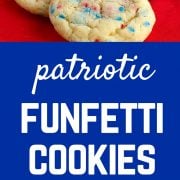 Patriotic Funfetti Cookies that are a cinch to throw together. Kids and adults will both love these soft and chewy cookies. Cookie perfection. Get the funfetti recipe on RachelCooks.com!