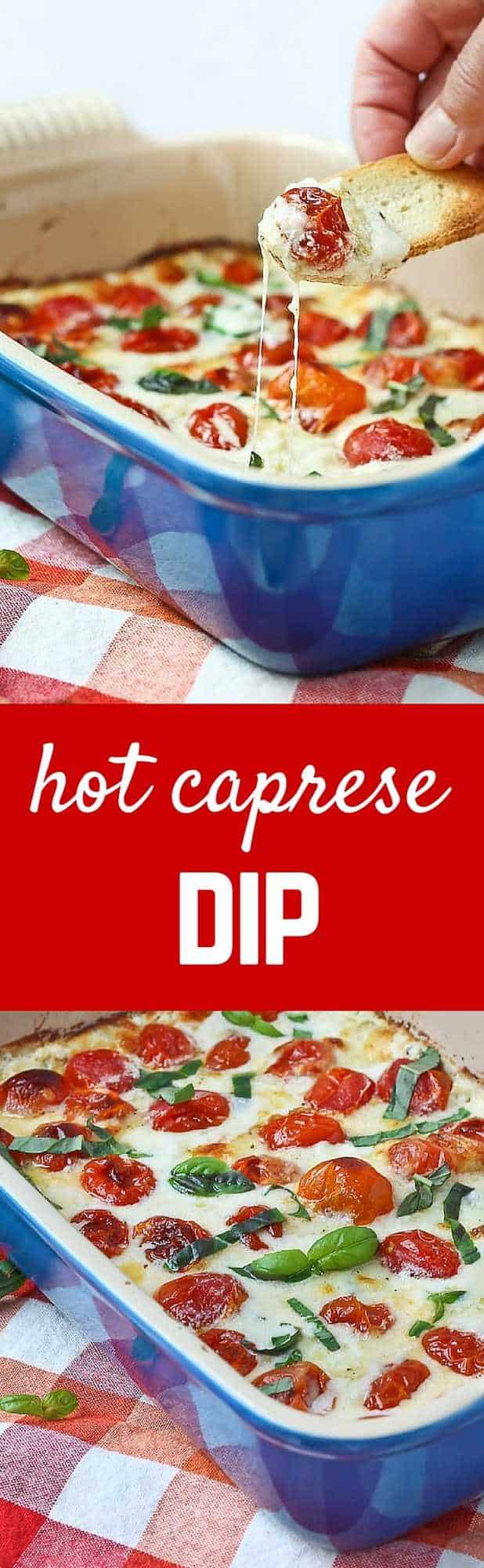 Hot Caprese Dip Recipe - You won't be able to stop going back for another bite of this addicting dip! Get the easy recipe on RachelCooks.com!